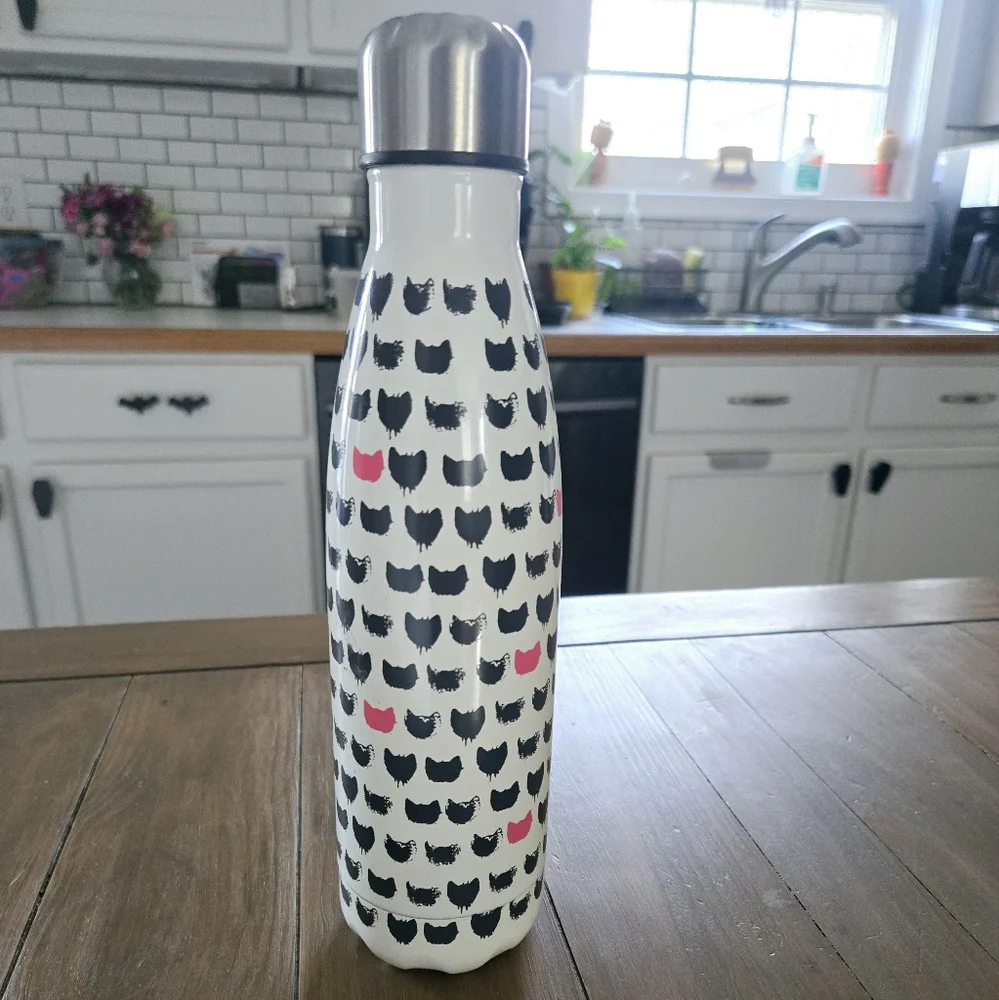Stylish Black and Pink Cat Pattern Water Bottle